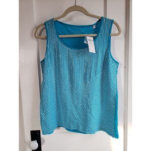 NWT BY CHICO'S 100% COTTON CHEVRON  SEQUIN MAUI BLUE TANK TOP WOMEN‎ SZ 1